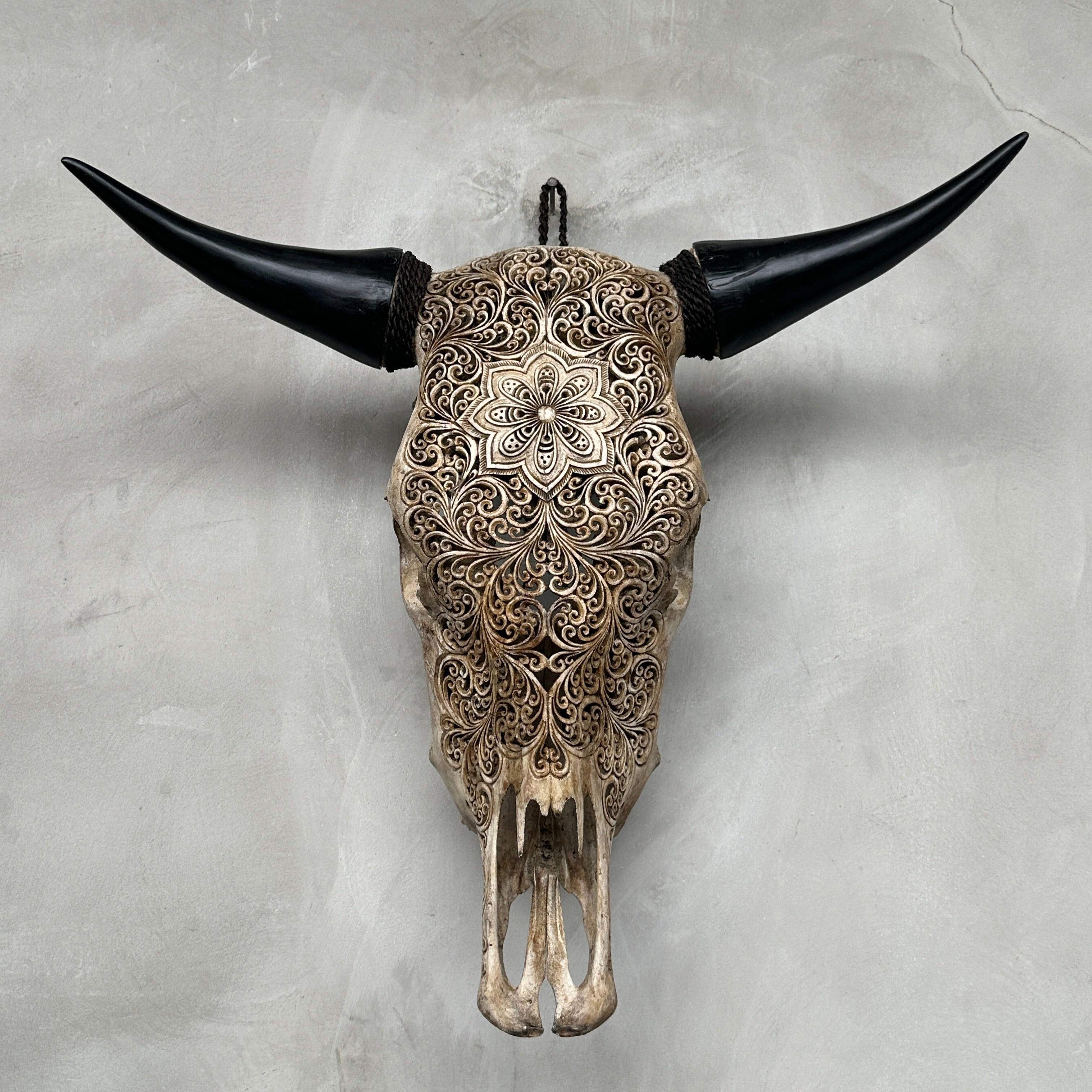 Bull Skull Carved Flower Mandala - Skull,A/041