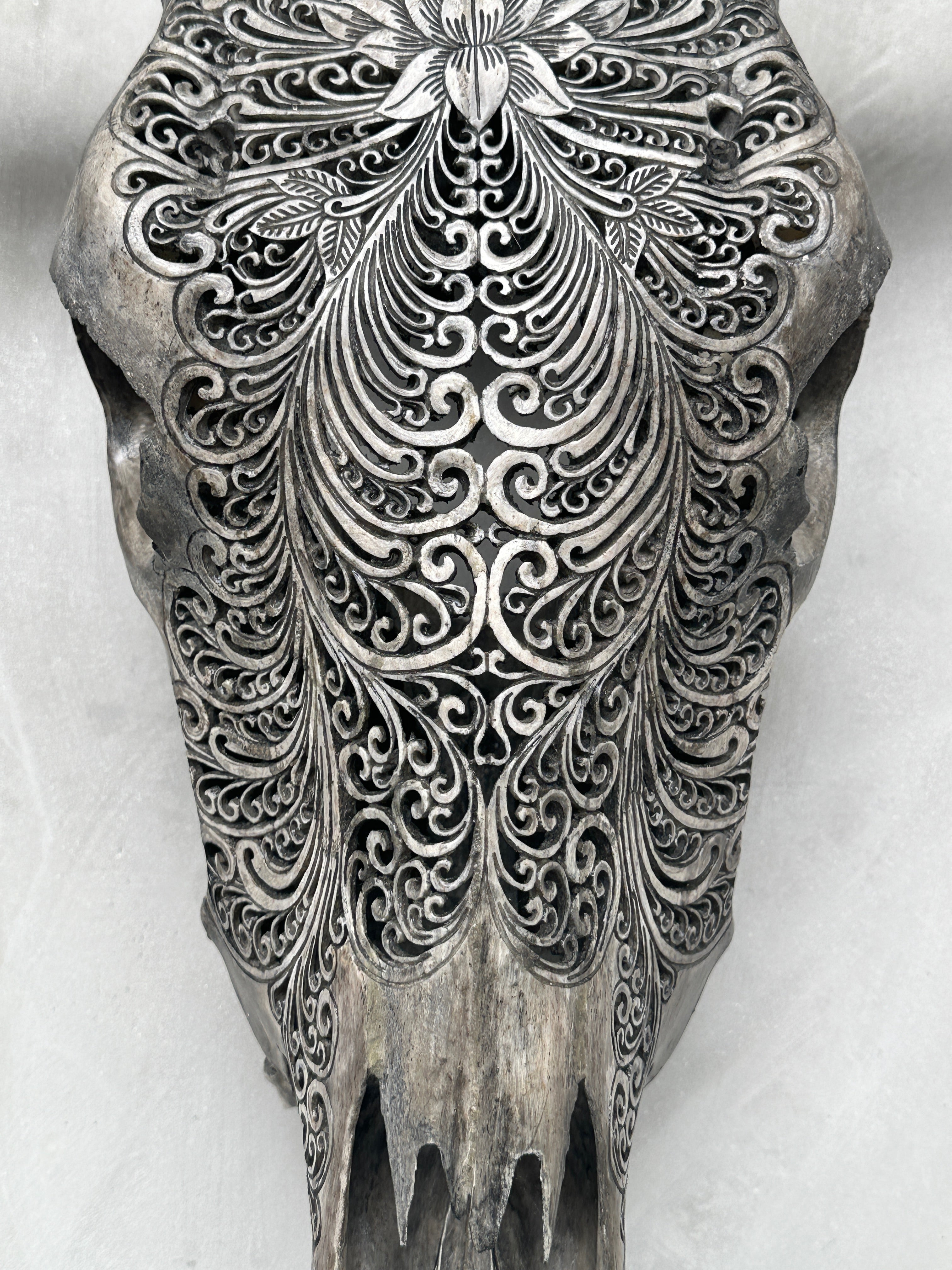 Bull Skull Carved Big Lotus - Skull,A/046