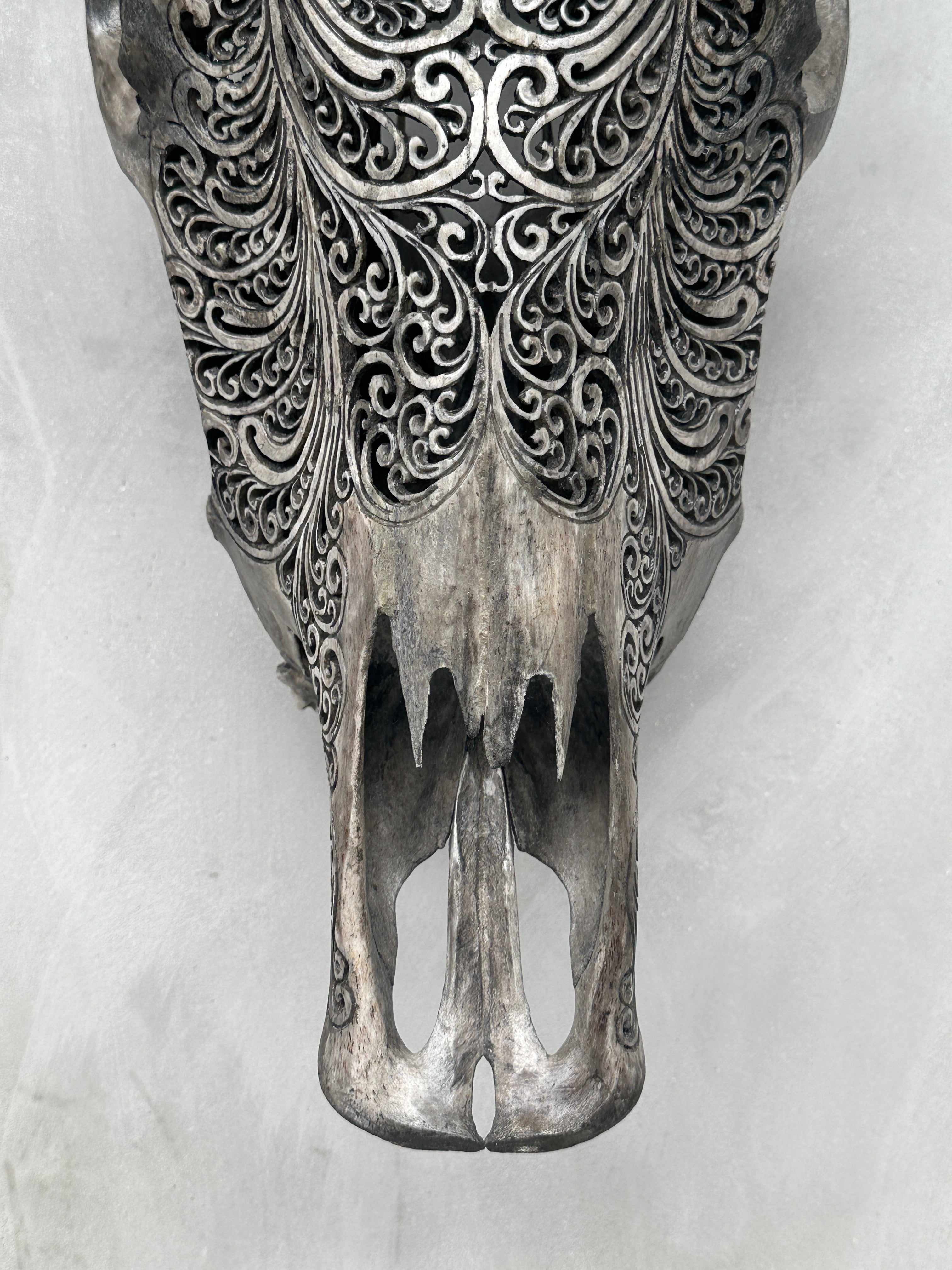 Bull Skull Carved Big Lotus - Skull,A/046