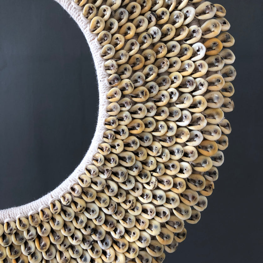 Pair of Large Yellow Colored Tolai Necklaces on a custom stands - 6T/086