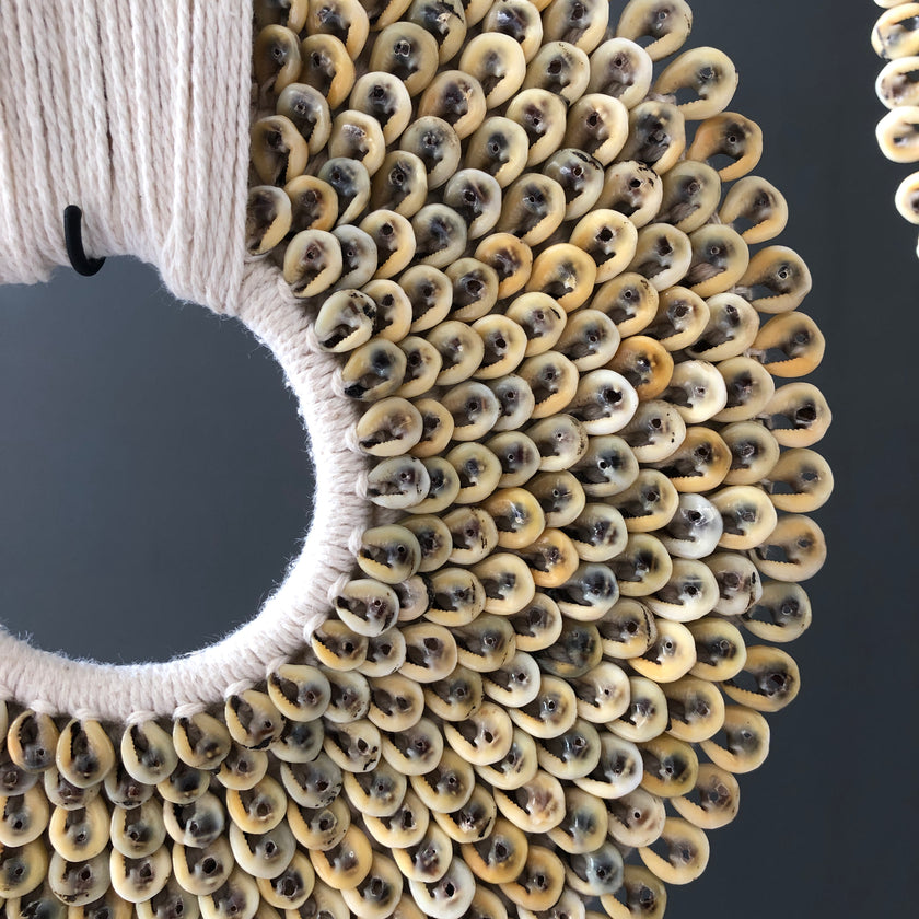 Pair of Large Yellow Colored Tolai Necklaces on a custom stands - 6T/086