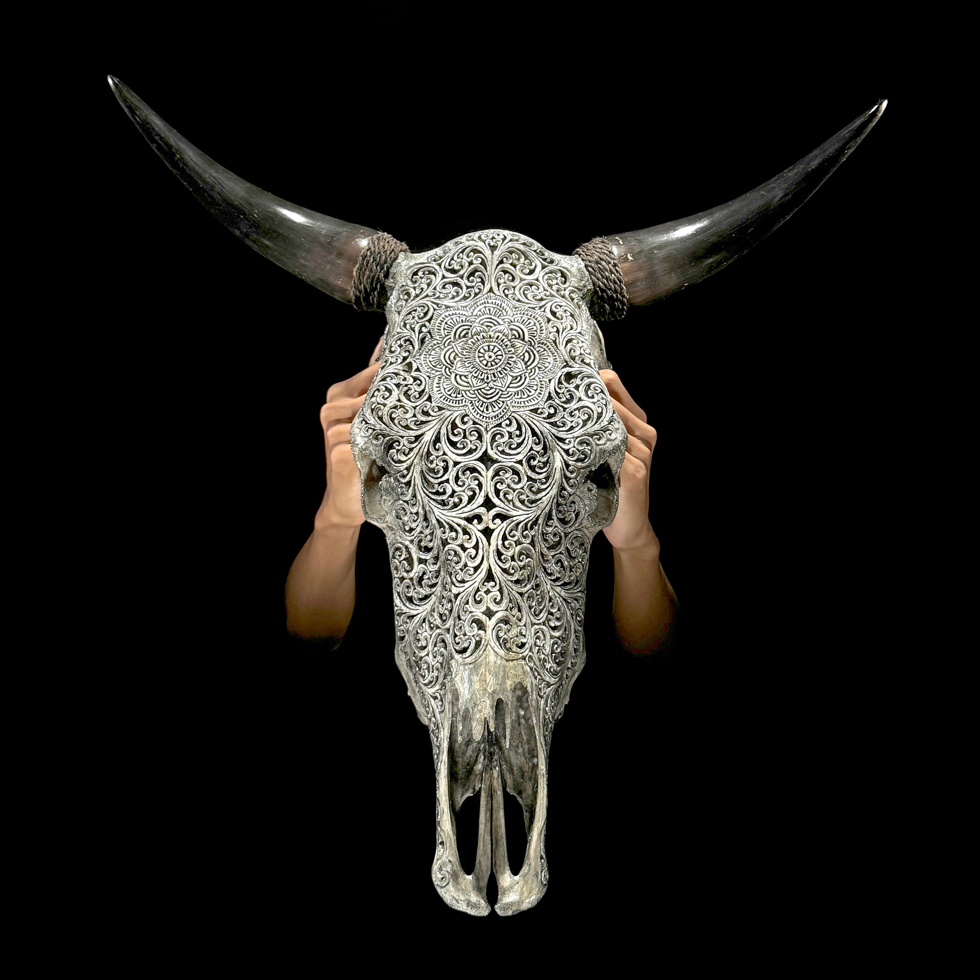 Bull Skull Carved Flower Mandala - Skull,A/154