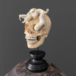 Tarmarind Wooden Skull With Snake Carving Antler - 7O/107