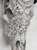Hand-Carved Cow Skull with Badong Pattern – Tribal Gothic Wall Art – Ethnic Bone Skull Decor with Black Horns - Skull,A/076