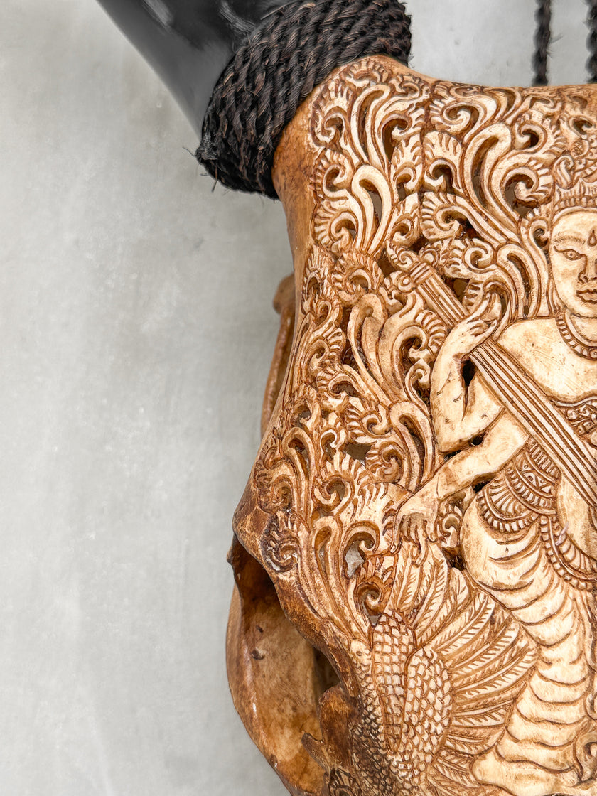Carved Cow Skulls with Dewi Saraswati Carving Skull,A/067