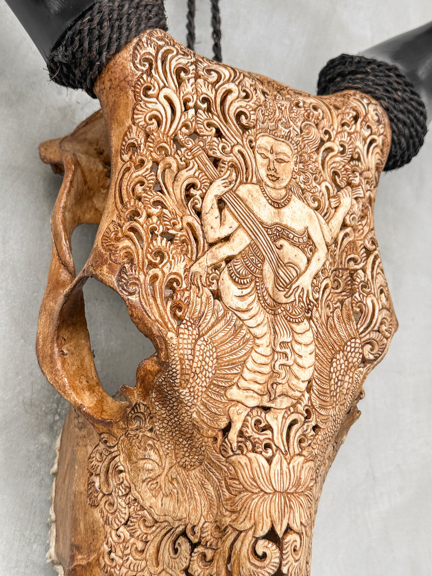 Carved Cow Skulls with Dewi Saraswati Carving Skull,A/067