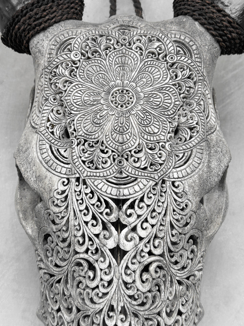 Carved Cow Skulls with Flower Mandala New Carving Skull,A/068