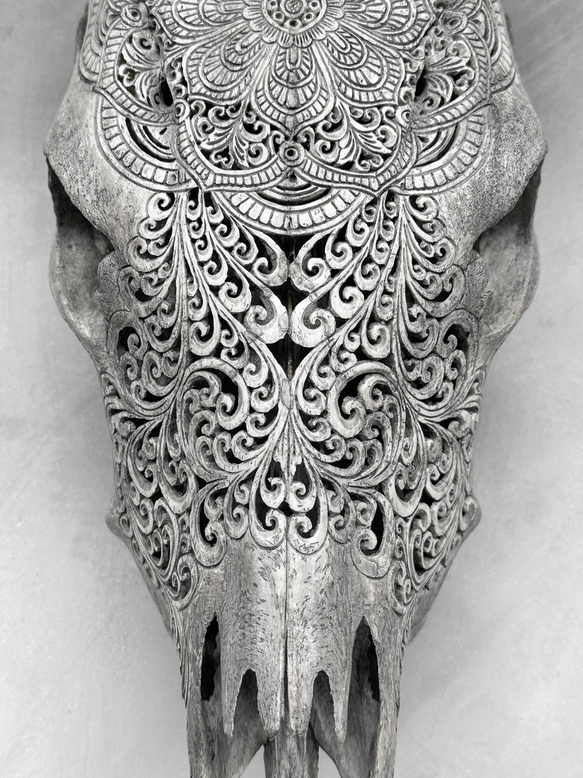 Carved Cow Skulls with Flower Mandala New Carving Skull,A/068