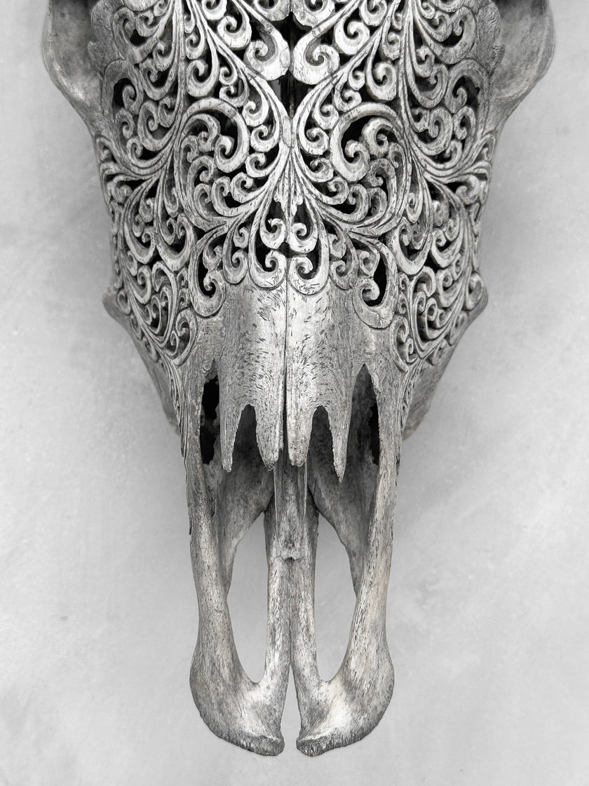 Carved Cow Skulls with Flower Mandala New Carving Skull,A/068