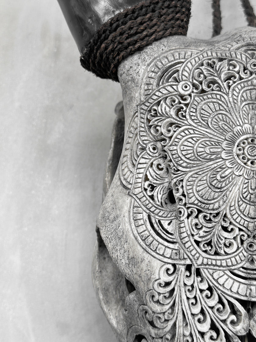 Carved Cow Skulls with Flower Mandala New Carving Skull,A/068