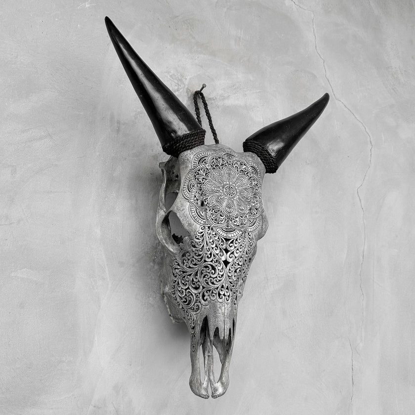 Carved Cow Skulls with Flower Mandala New Carving Skull,A/068