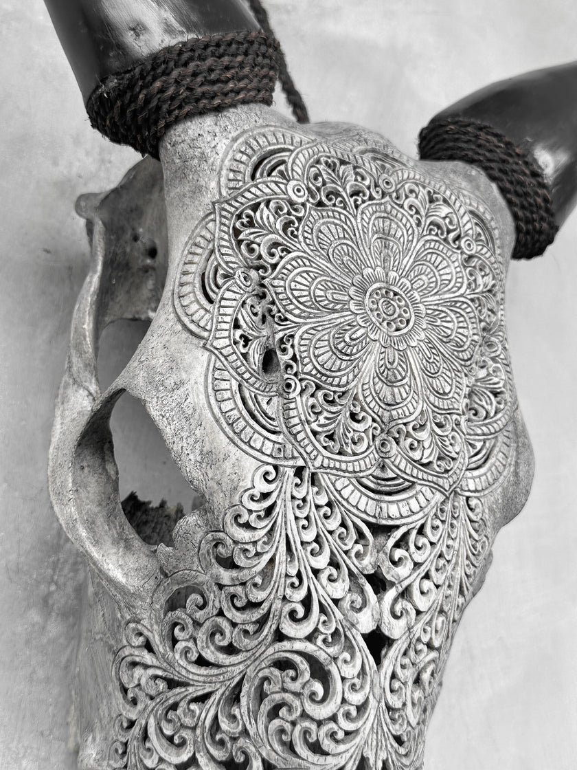 Carved Cow Skulls with Flower Mandala New Carving Skull,A/068