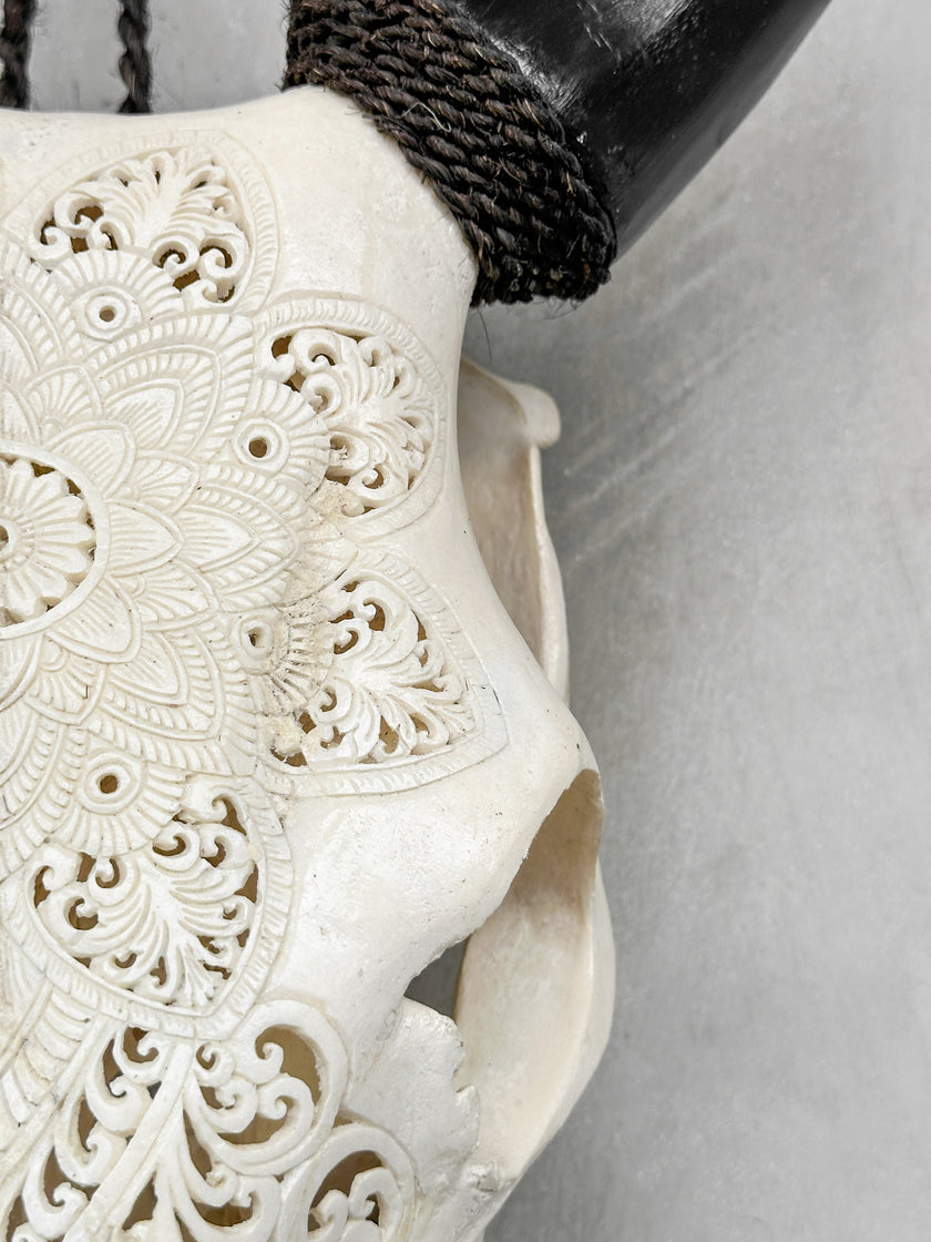Carved Cow Skulls with Flower Mandala New Carving Skull,A/071