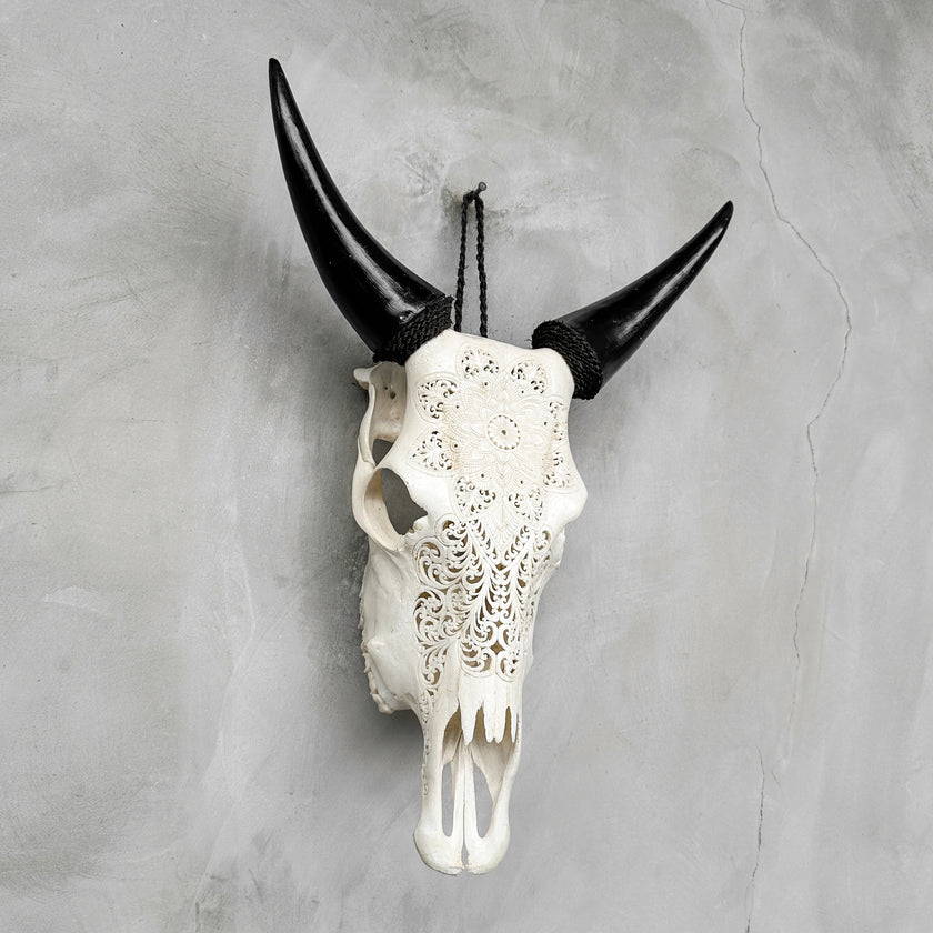 Carved Cow Skulls with Flower Mandala New Carving Skull,A/071