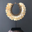 SN18 - Decorative shell necklace on custom stand - Cut rose pink,colored beads & natural fibres - 22/EX/356