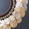 SN18 - Decorative shell necklace on custom stand - Cut rose pink,colored beads & natural fibres - 22/EX/356