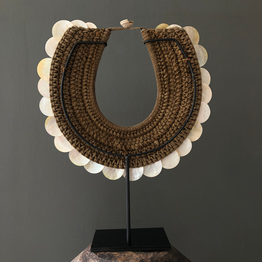 SN3 - Decorative Shell Necklace on custom stand - Shells and Natural Fibres - 22/EX/357