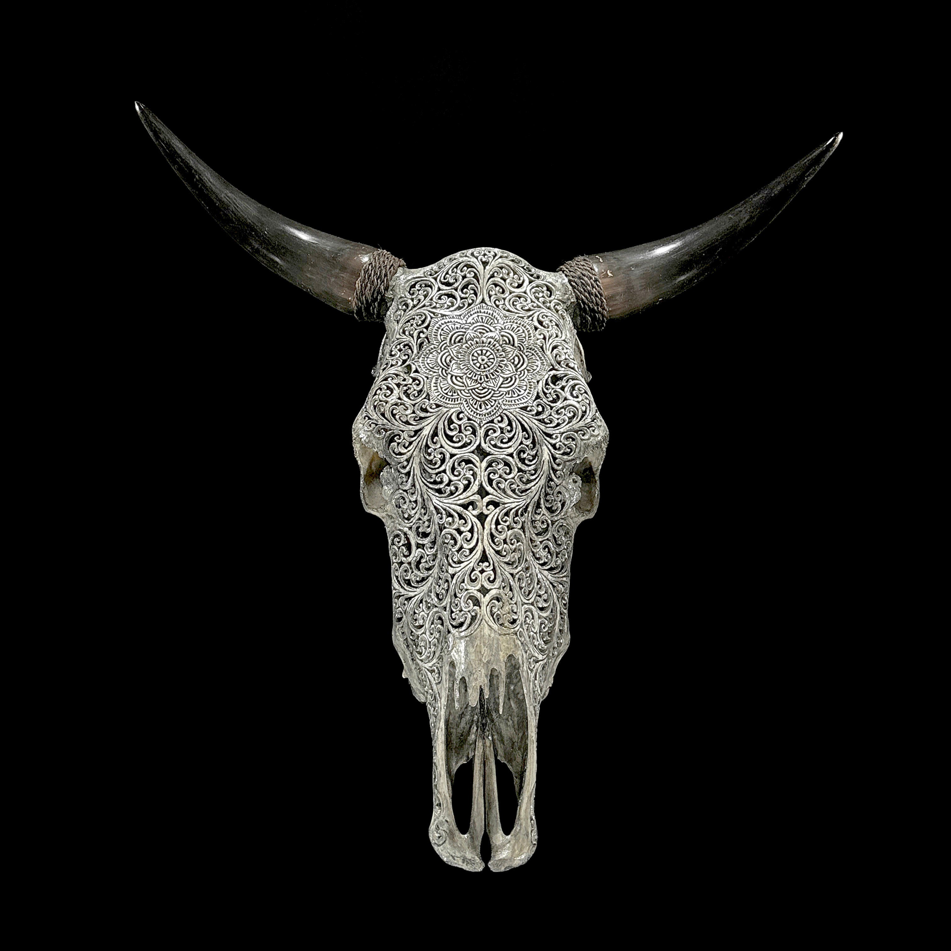 Bull Skull Carved Flower Mandala - Skull,A/154