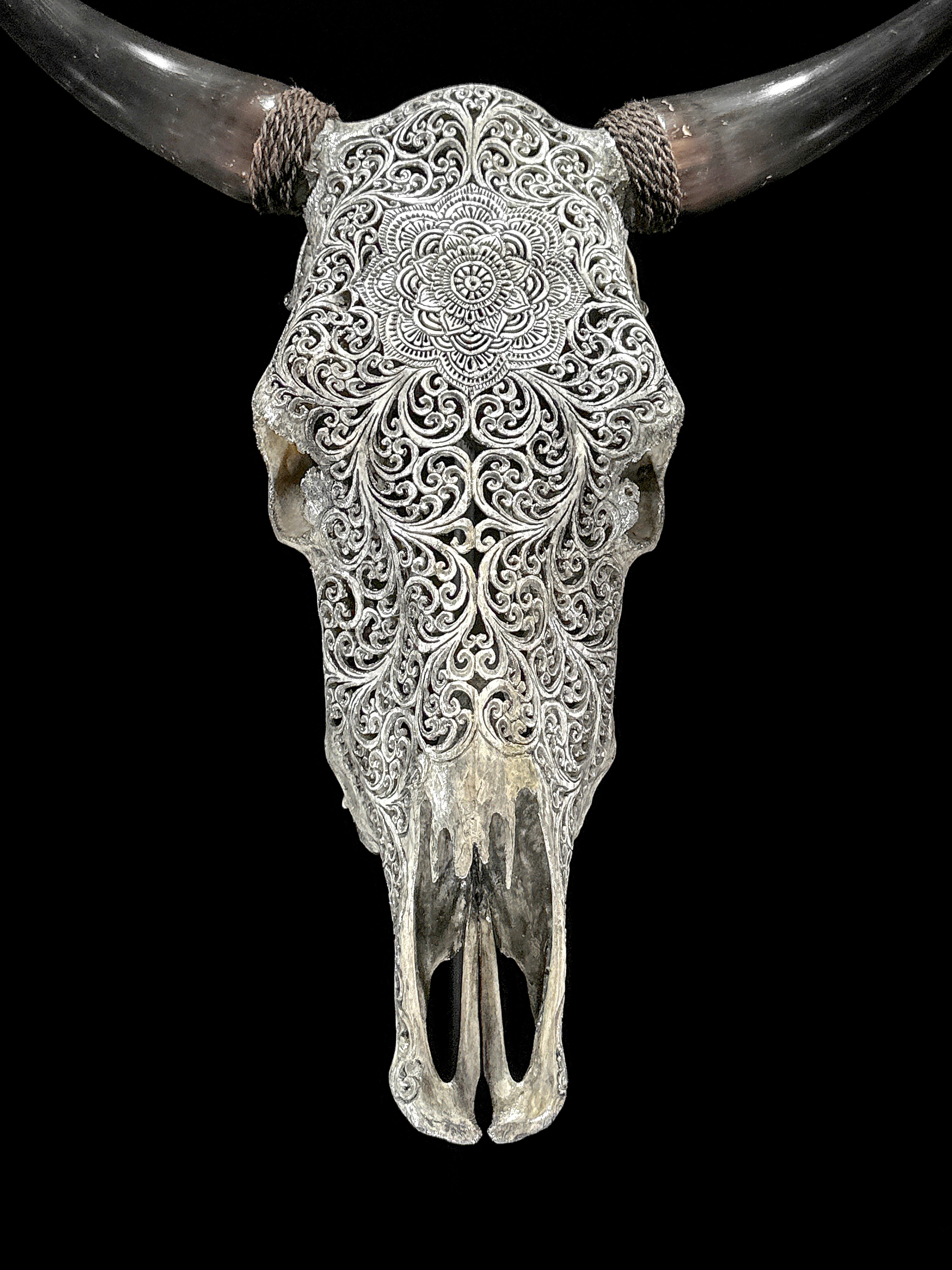 Bull Skull Carved Flower Mandala - Skull,A/154
