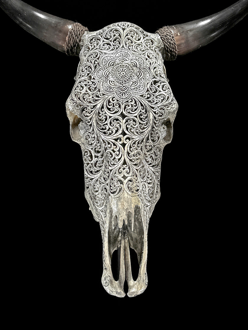Bull Skull Carved Flower Mandala - Skull,A/154