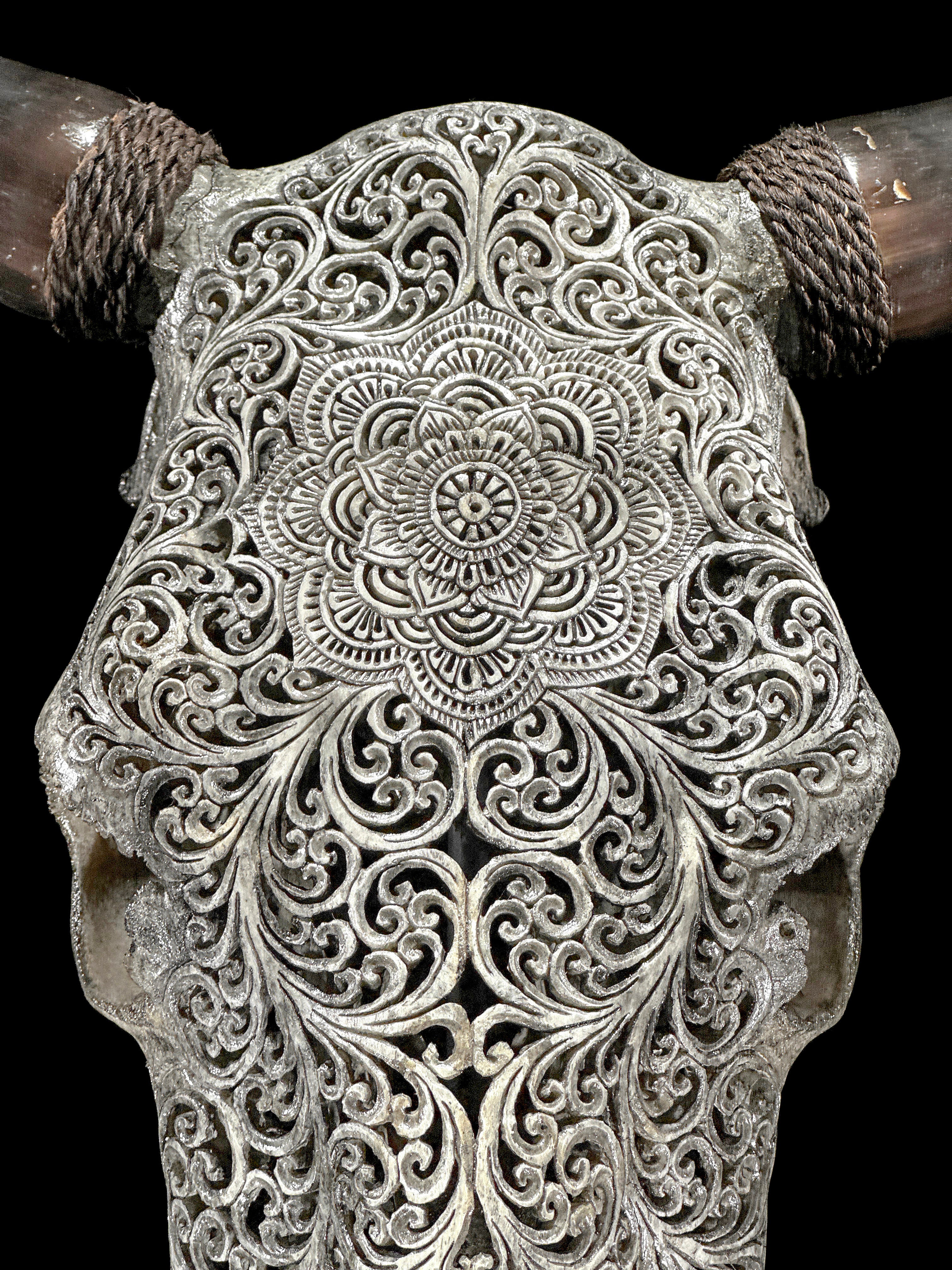 Bull Skull Carved Flower Mandala - Skull,A/154
