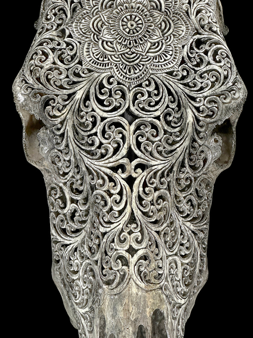 Bull Skull Carved Flower Mandala - Skull,A/154