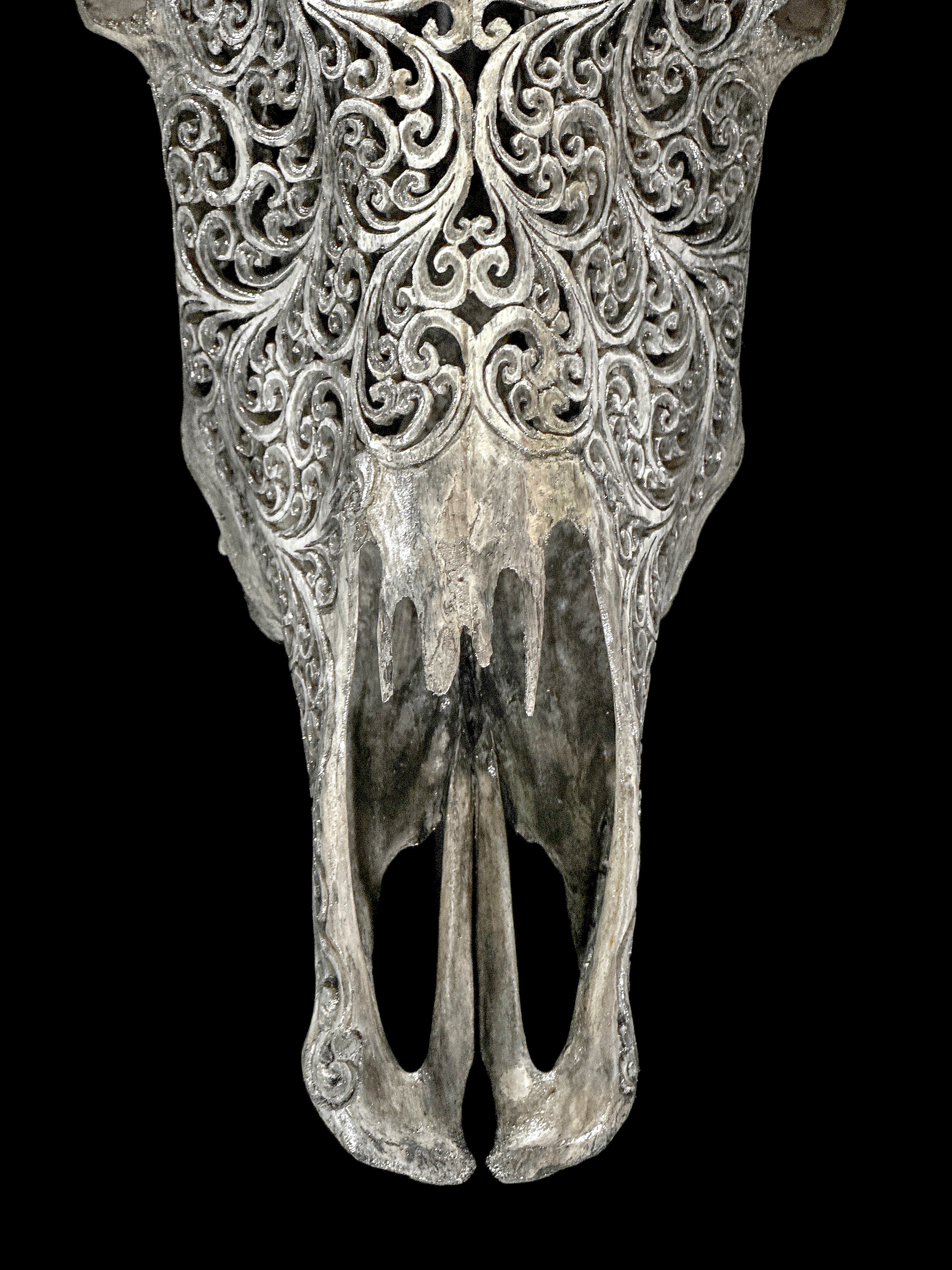 Bull Skull Carved Flower Mandala - Skull,A/154