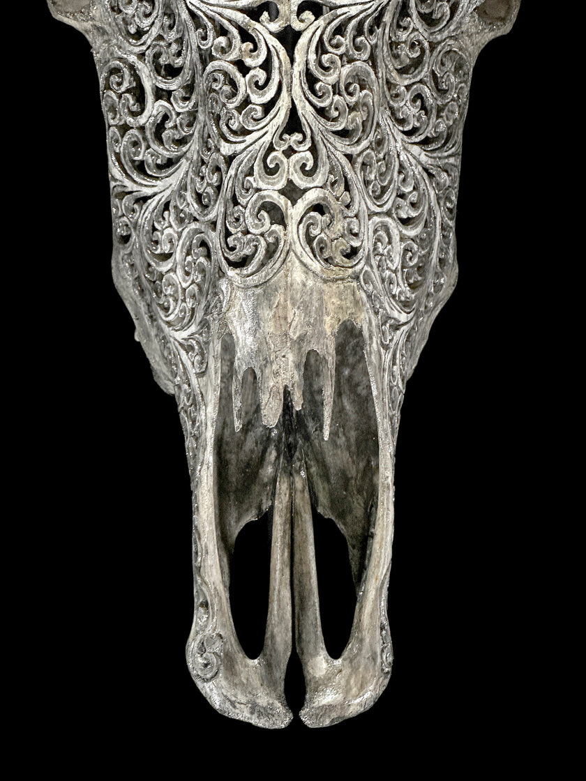 Bull Skull Carved Flower Mandala - Skull,A/154