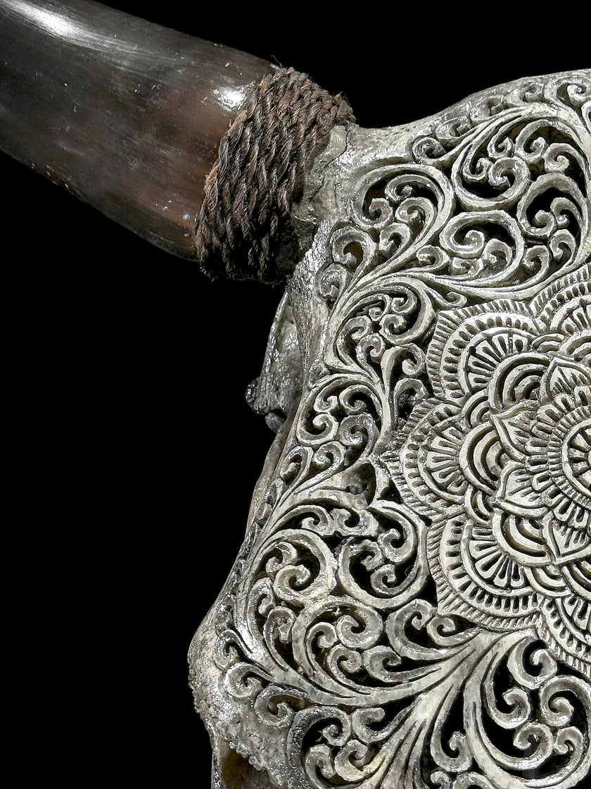 Bull Skull Carved Flower Mandala - Skull,A/154