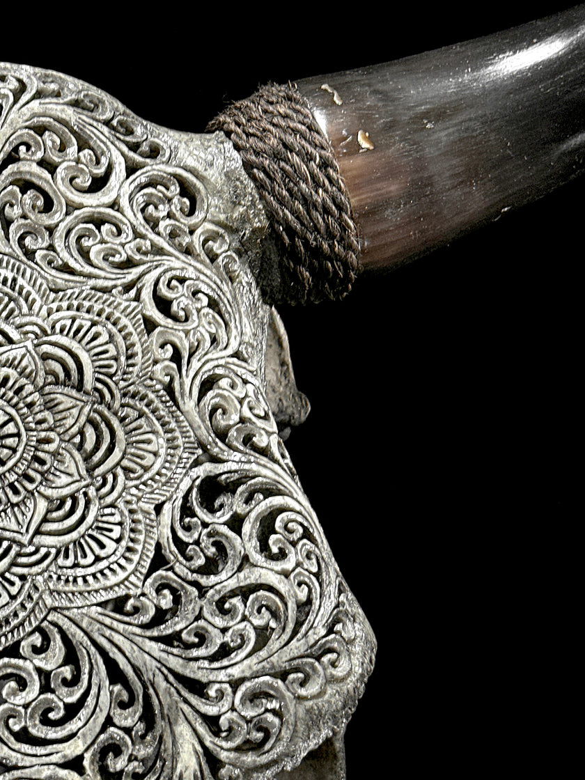 Bull Skull Carved Flower Mandala - Skull,A/154
