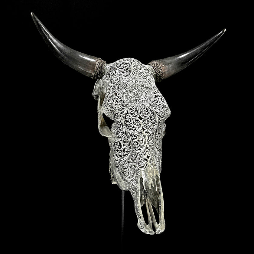 Bull Skull Carved Flower Mandala - Skull,A/154