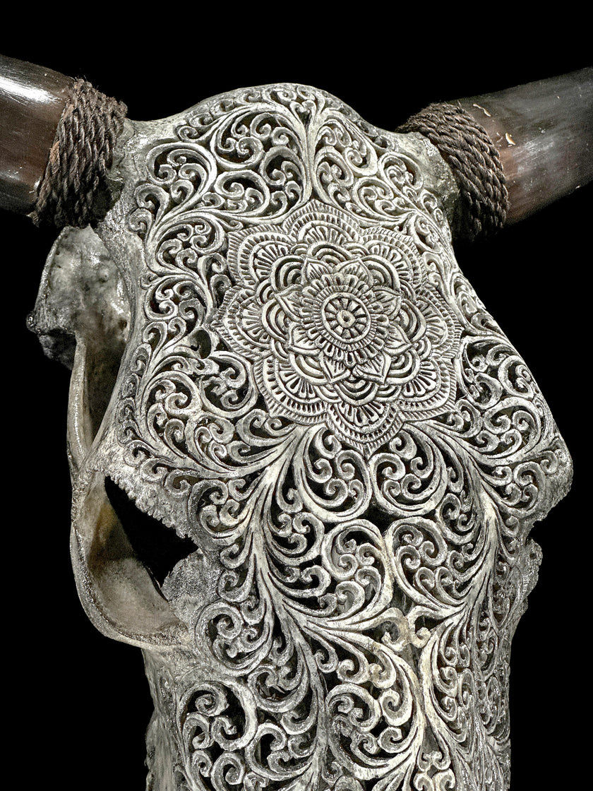 Bull Skull Carved Flower Mandala - Skull,A/154
