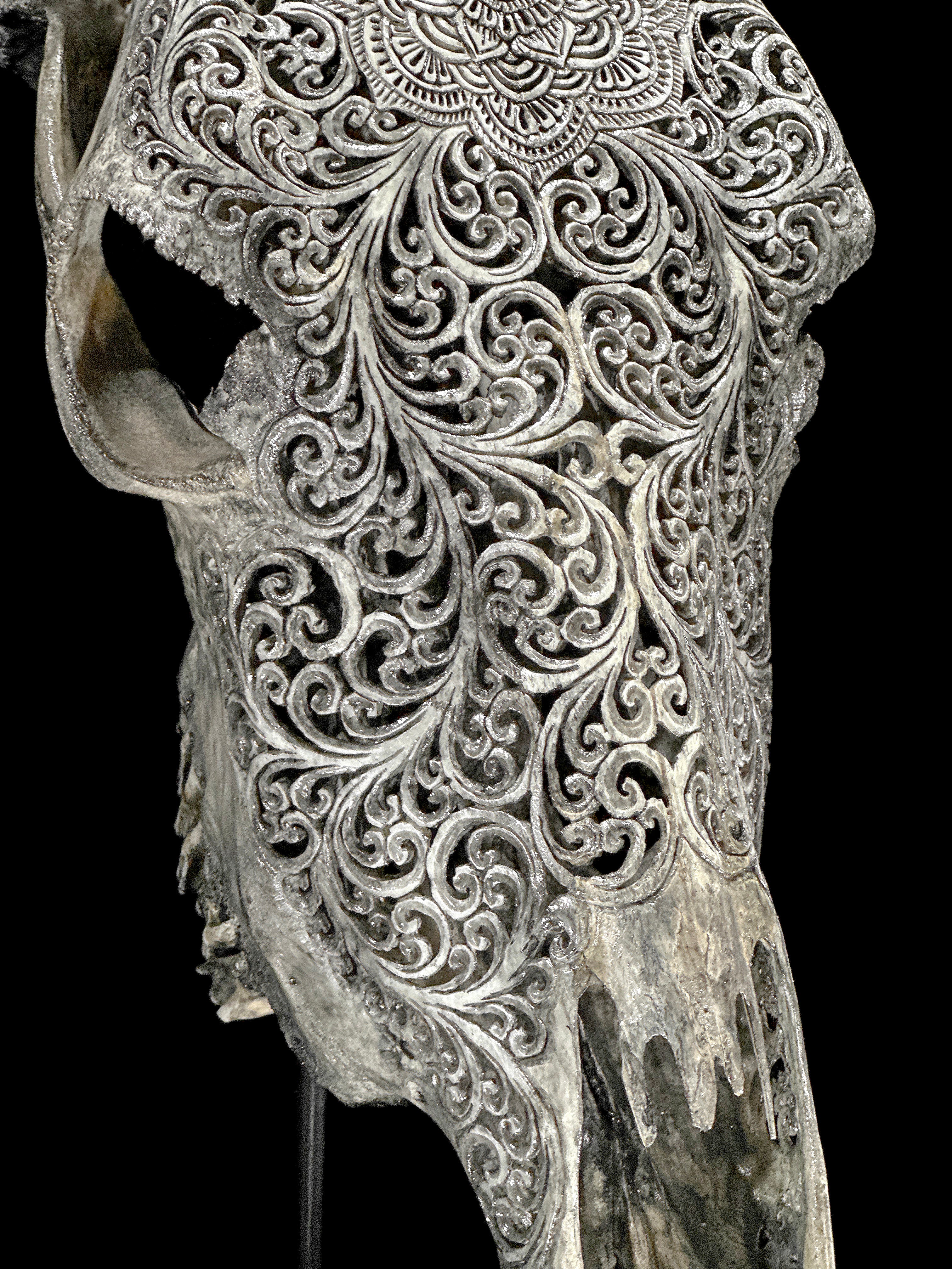 Bull Skull Carved Flower Mandala - Skull,A/154