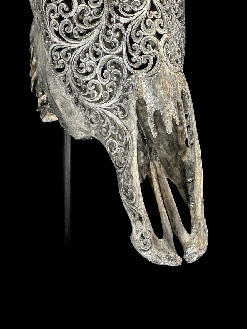 Bull Skull Carved Flower Mandala - Skull,A/154