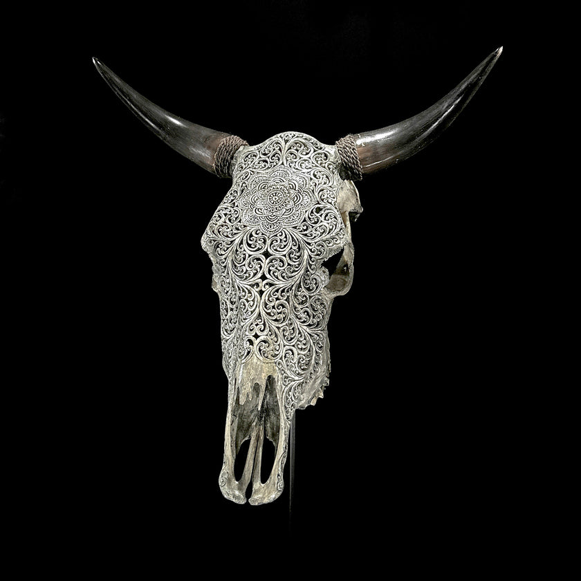 Bull Skull Carved Flower Mandala - Skull,A/154