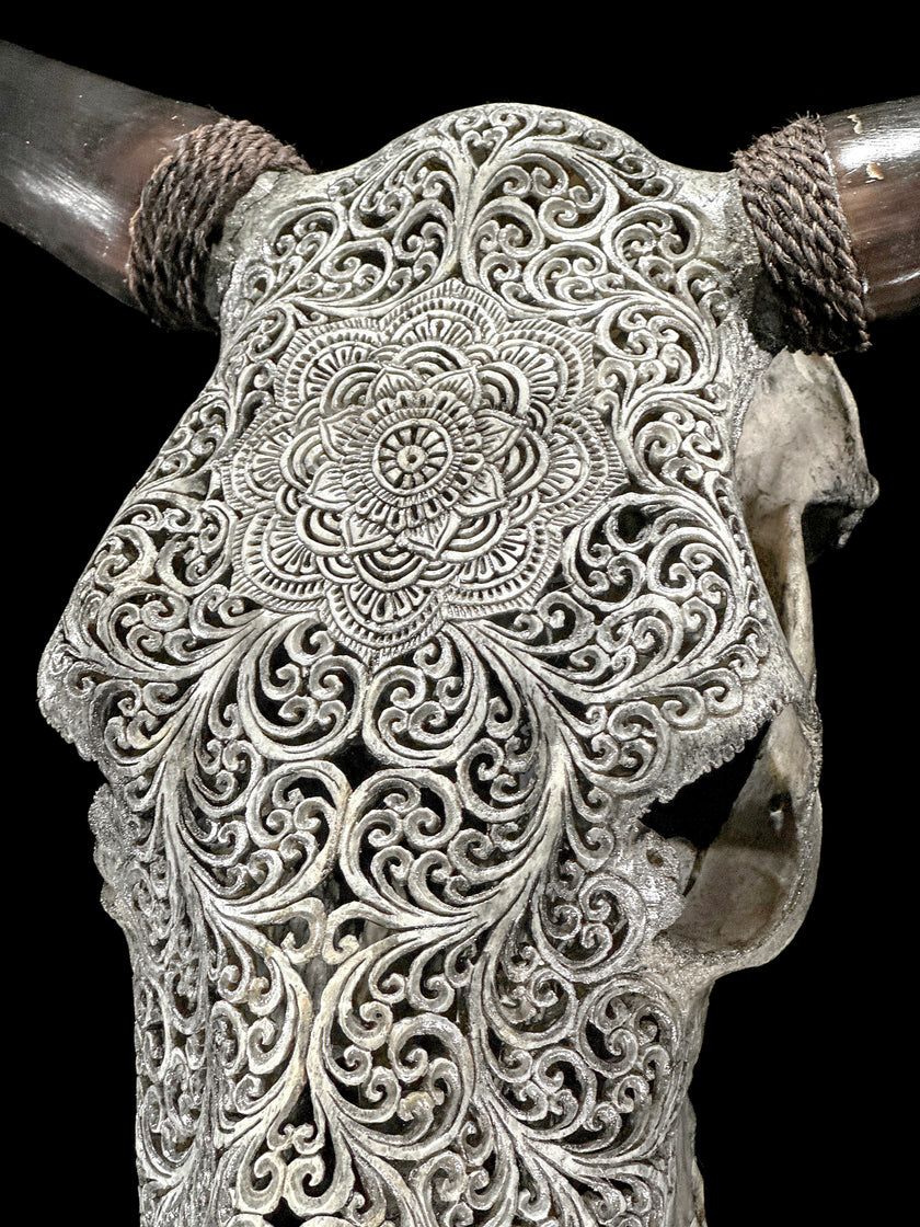Bull Skull Carved Flower Mandala - Skull,A/154