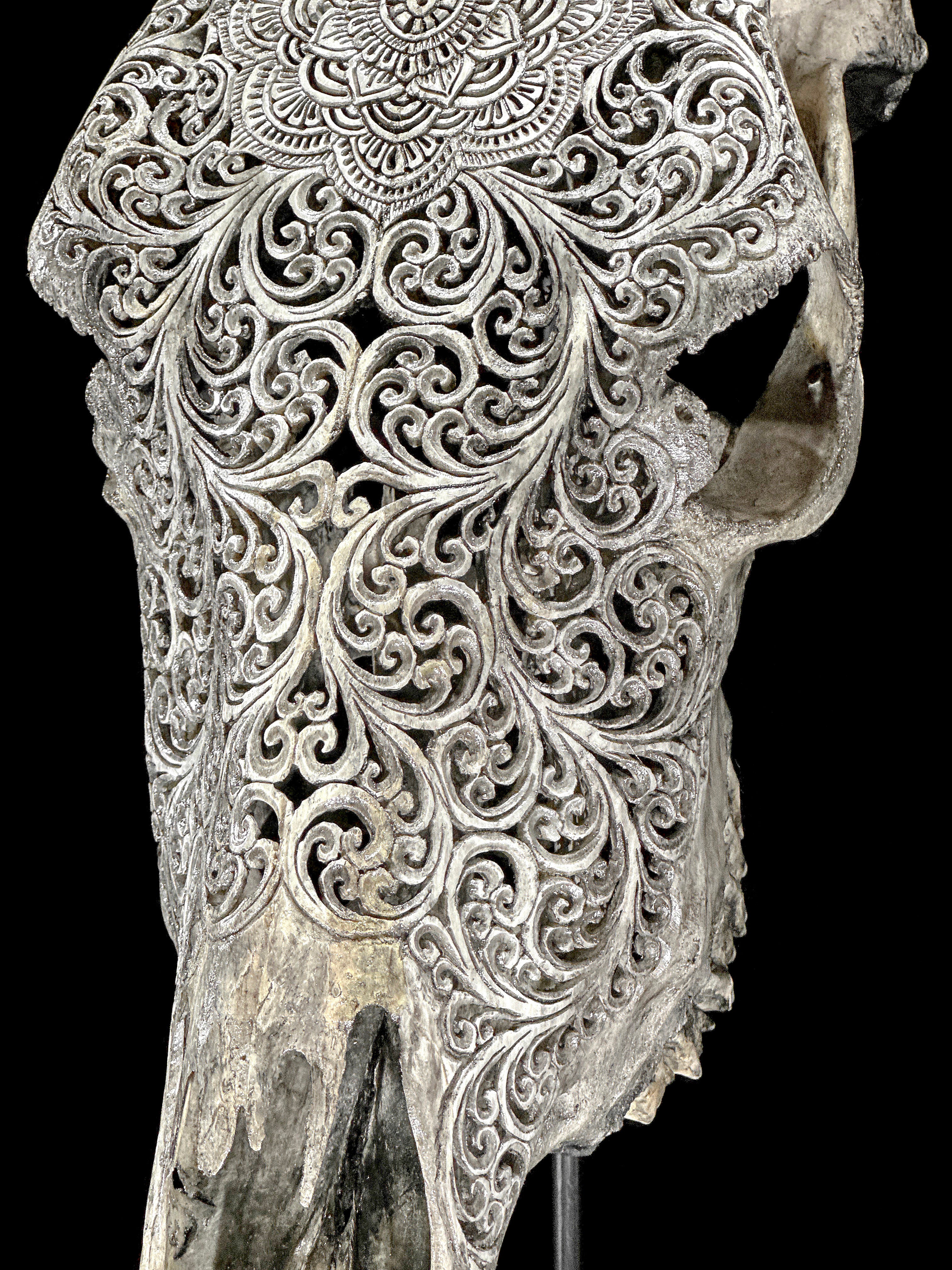 Bull Skull Carved Flower Mandala - Skull,A/154