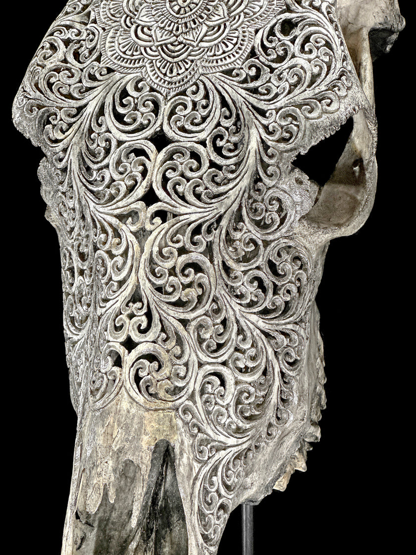 Bull Skull Carved Flower Mandala - Skull,A/154