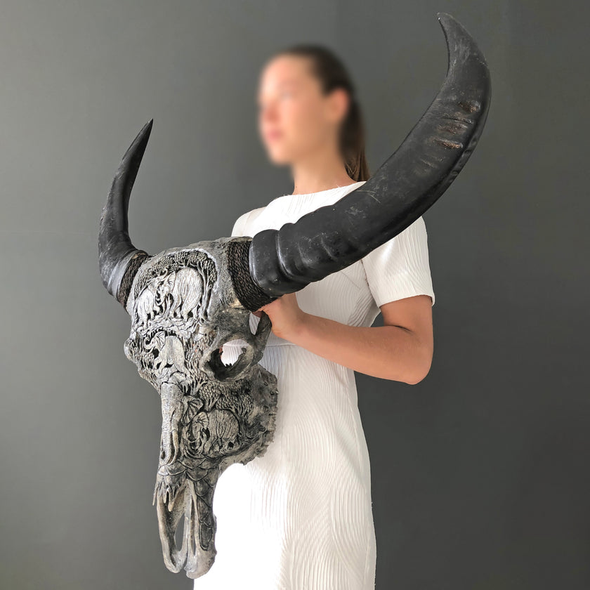 Real Carved Buffalo Skull 21/EX/743