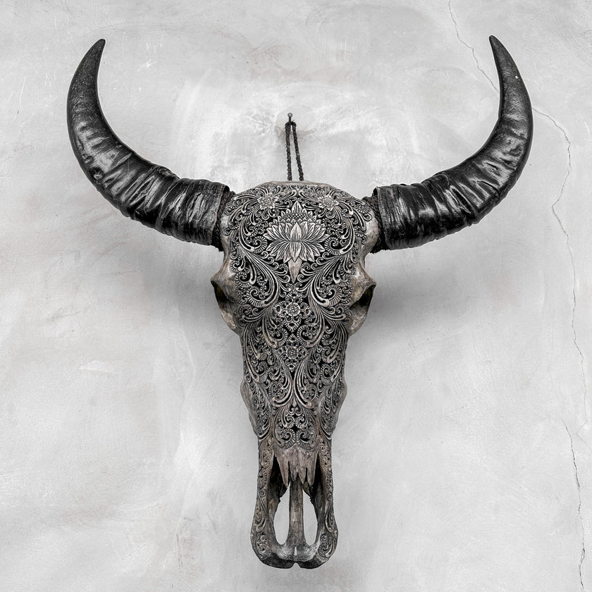 Caved Waterbuffalo Skulls with Big lotus Carving Skull,A/100