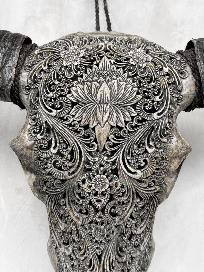 Caved Waterbuffalo Skulls with Big lotus Carving Skull,A/100
