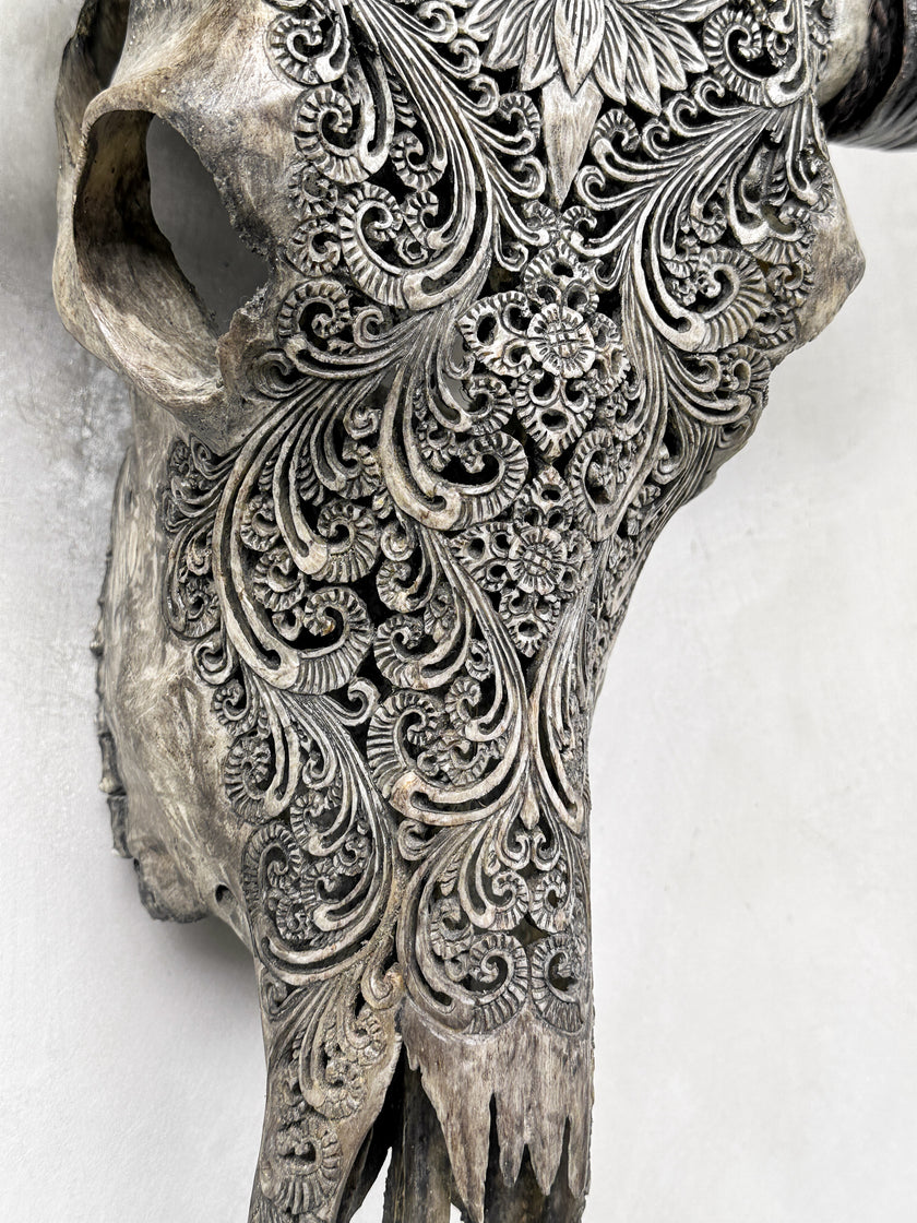 Caved Waterbuffalo Skulls with Big lotus Carving Skull,A/100