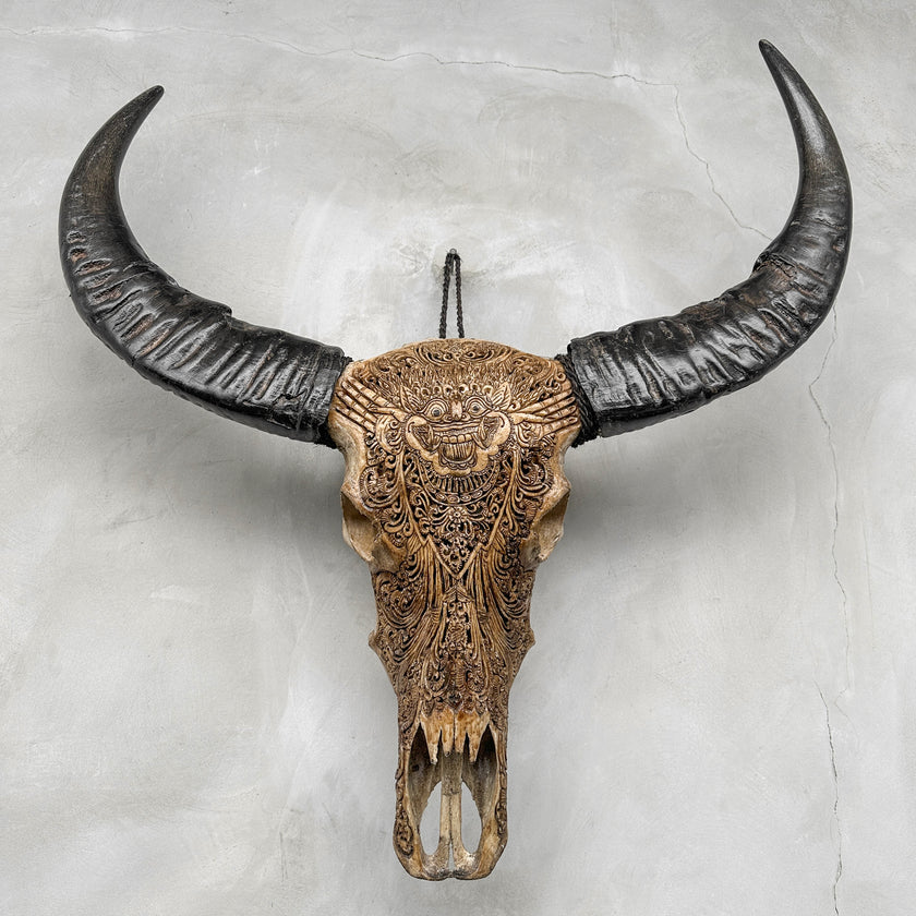 Caved Waterbuffalo Skulls with Barong Carving Skull,A/093