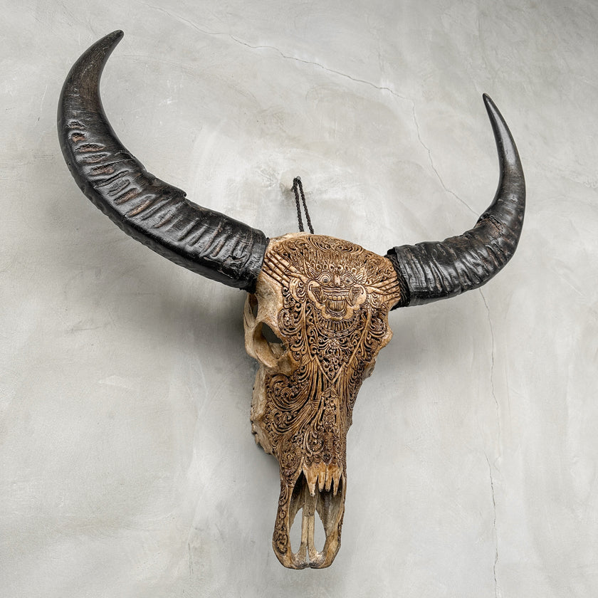 Caved Waterbuffalo Skulls with Barong Carving Skull,A/093