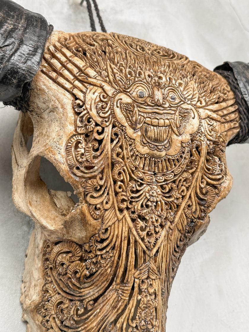 Caved Waterbuffalo Skulls with Barong Carving Skull,A/093