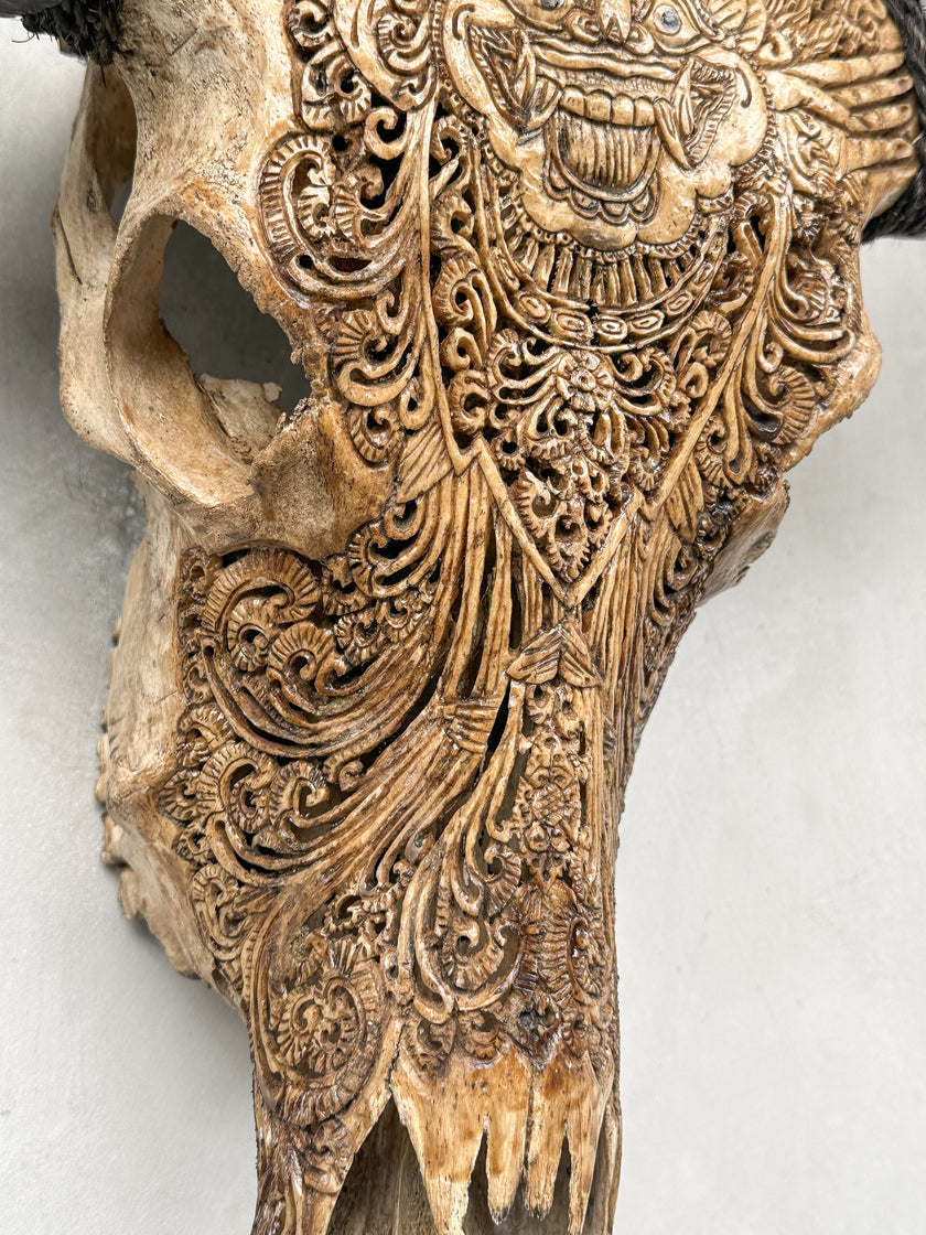 Caved Waterbuffalo Skulls with Barong Carving Skull,A/093