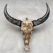 Carved Water Buffalo Skull with Elephant Scene – Handcrafted Bone Art – Wildlife Wall Decor – Safari Tribal Skull Sculpture - Skull,A/096
