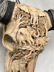 Carved Water Buffalo Skull with Elephant Scene – Handcrafted Bone Art – Wildlife Wall Decor – Safari Tribal Skull Sculpture - Skull,A/096