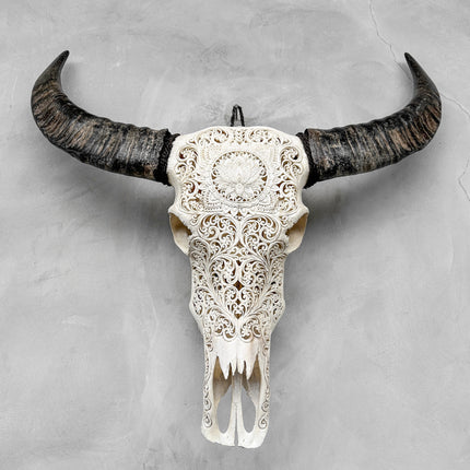 Caved Waterbuffalo Skulls with Big lotus Carving Skull,A/089
