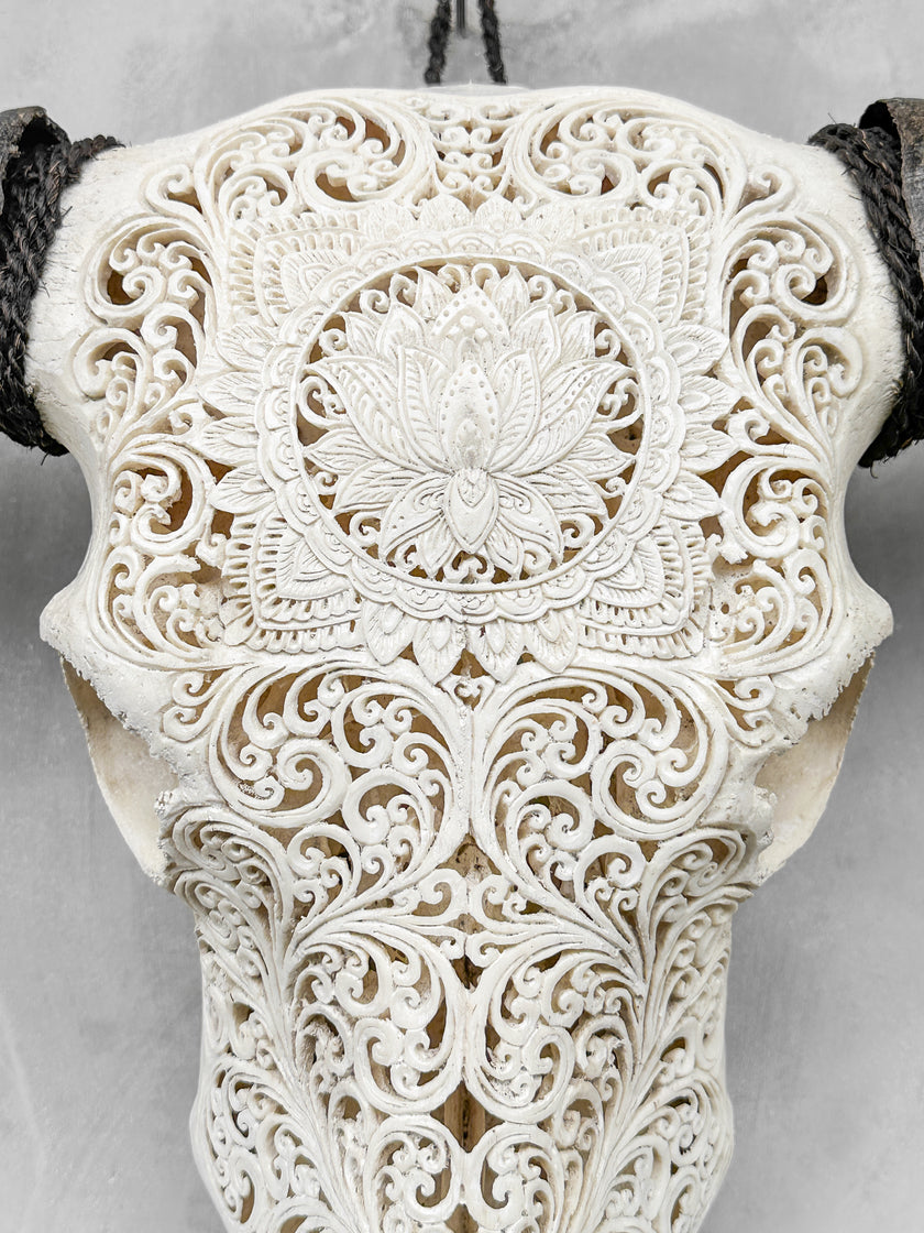 Caved Waterbuffalo Skulls with Big lotus Carving Skull,A/089